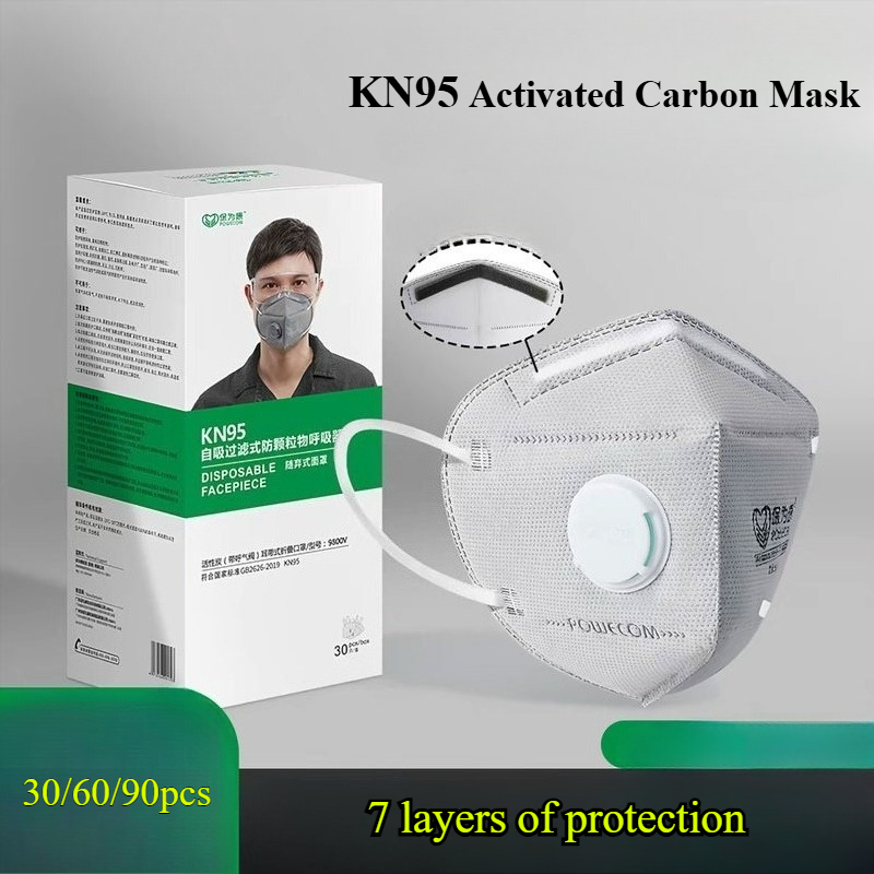 30/60/90pcs Activated Carbon V - Kn95 Respirator Mask 评论和价格